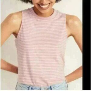 Pink Striped mock neck tank top Size Sm NWT